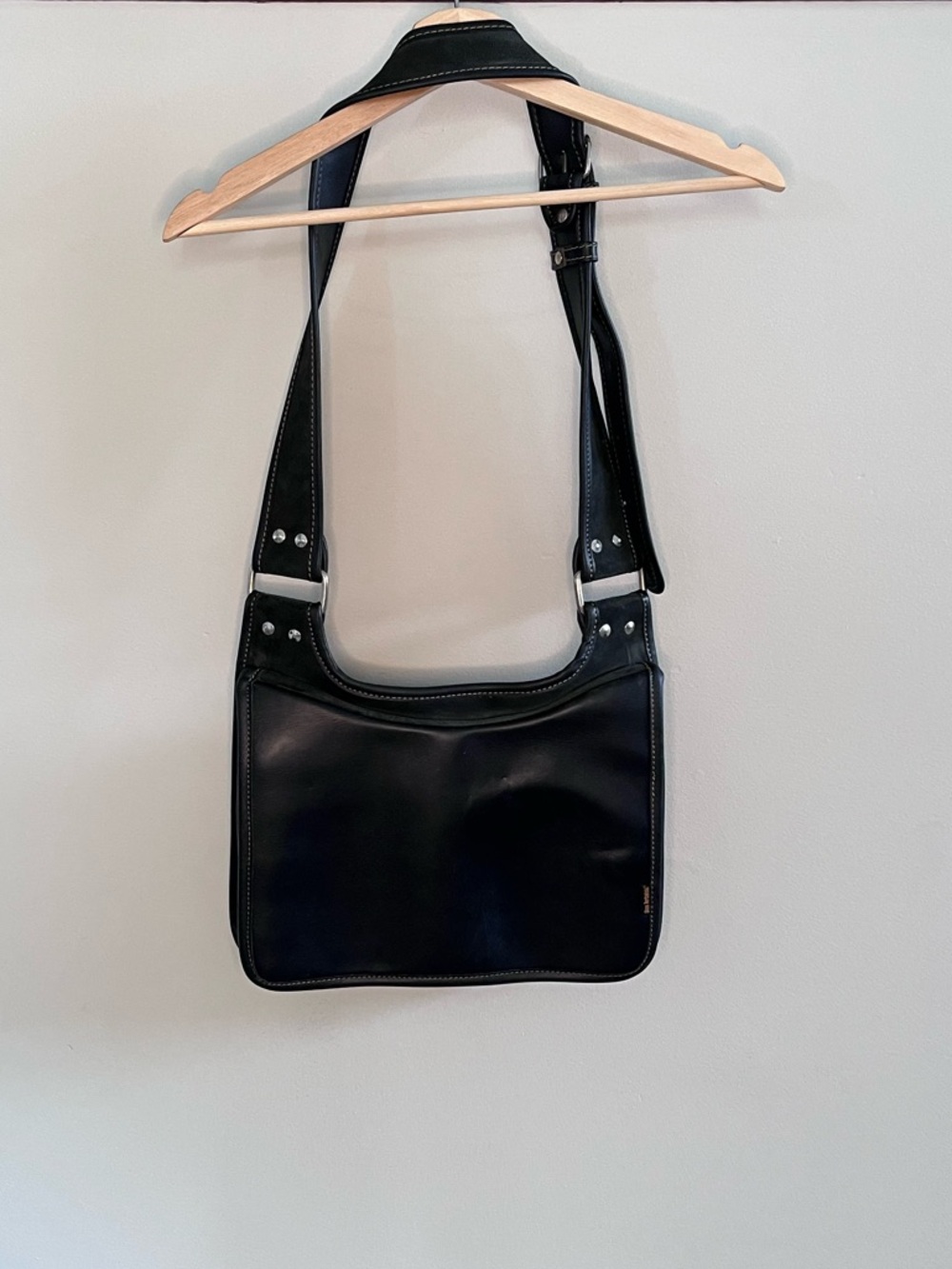 Slon Torbalski Black Leather Suede Crossbody Bag Messenger Handcrafted Polish